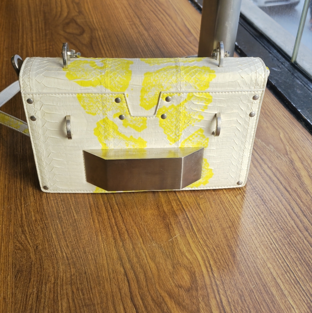 RICK OWENS PERFORMA GRIFFIN BAG IN ACID YELLOW GENUINE EXOTIC SNAKESKIN LEATHER